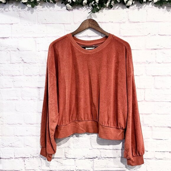 Universal Thread Orange Size XL Women's Textured Fleece Sweatshirt Crew Neck - Picture 3 of 10